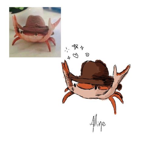 Cute Crab Drawings, Birthday Sketches, Crab Meme, Autumn Tattoos, Cowboy Hat Drawing, Crab Drawing, Autumn Tattoo, Crab Art, Horseshoe Crab