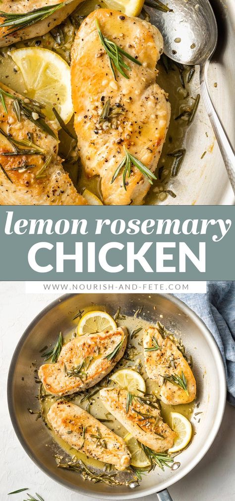 Lemon Rosemary Chicken Breast, Chicken Rosemary, Rosemary Chicken Recipe, Lemon Thyme Chicken, Rosemary Recipes, Lemon Rosemary Chicken, Lemon Herb Chicken, Chicken Baked, Easy Skillet Meals