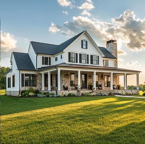 Future House Farmhouse, Farmhouse With Big Windows, Wallpaper Modern Farmhouse, Country Farmhouse Aesthetic, Farm Houseplans Interior, Farmhouse Interior Ideas, Brick Farmhouse Exterior, Huge Farmhouse, Big Farmhouse