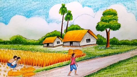 #drawing #howtodraw #easydrawing #scenerydrawing Summer Season Drawing, Farjana Drawing Academy, Farjana Drawing, Draw Landscape, Landscape Drawing Tutorial, Village Drawing, Drawing Scenery, Scenery Drawing, Late Autumn