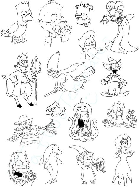 The Simpsons Treehouse of Horror Tattoo Flash Sheet - Etsy Canada Treehouse Of Horror Tattoo, Horror Tattoo Flash, American Horror Story Tattoo, Flash Art Tattoos, Blitz Tattoo, Halloween Tattoo Flash, Simpsons Halloween, Treehouse Of Horror, Story Tattoo