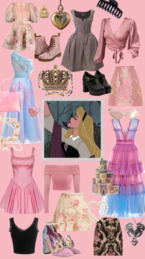 Aurora #disneyprincess #pink #disney #princess #disneybound #outfitinspo #fashion #aurora #briarrose #disneyfashionseries #sleepingbeauty Casual Aurora Costume, Aurora Themed Outfit, Princess Aurora Aesthetic Outfits, Disney Princess Lookbook, Disney Bound Outfits Aurora, Princess Aurora Inspired Outfits, Sleeping Beauty Fashion, Modern Aurora Outfit, Princess Aurora Outfit Ideas