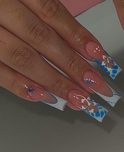 Nail Art Bleu, Aqua Nails, Summer Nail Art, Long Acrylic Nail Designs, Summery Nails, Unique Acrylic Nails, Acrylic Nails Coffin Short, Press Ons, Beach Nails