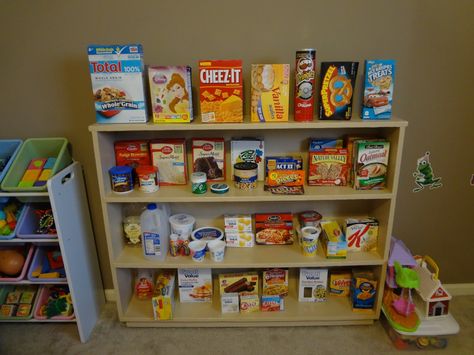 Home Daycare Setup | set up a grocery store for the girls to pretend shop!! They loved it ... Home Daycare Setup, Grocery Store Dramatic Play, Daycare Setup, Daycare Spaces, Home Daycare Ideas, Play Grocery Store, Daycare Rooms, Home Day Care, Starting A Daycare