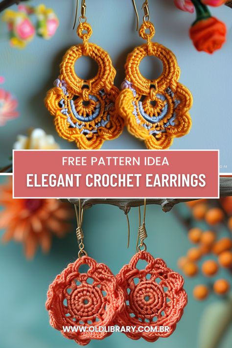 Create elegant crochet earrings with this easy DIY pattern. Perfect for beginners and a stylish addition to any outfit! Crochet Lace Earrings Free Pattern, Beginner Crochet Earrings, Diy Crochet Earrings Free Pattern, Earring Crochet Pattern Free, Crocheted Earrings Pattern Free, Crochet Earrings Pattern Free Tutorials, Free Crochet Jewelry Patterns, Crochet Hoop Earrings Pattern Free, Crochet Earrings Pattern Free