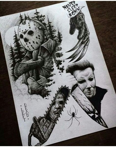 Horror Movie Tattoos, Horror Drawing, Movie Tattoo, Kunst Tattoos, Movie Tattoos, Scary Tattoos, Theme Tattoo, Tattoo Flash Sheet, Horror Artwork