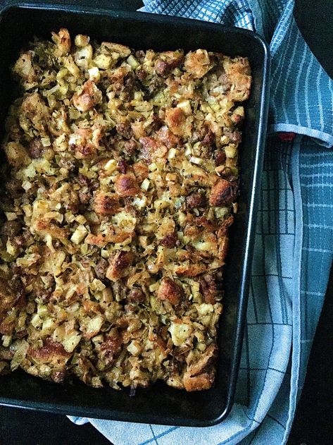 Croissant Stuffing with Sausage and ApplesDelish Stuffing With Sausage And Apples, Croissant Stuffing, Sausage And Apples, Delicious Stuffing Recipe, Stuffing With Sausage, Easy Stuffing Recipe, Turkey Stuffing Recipes, Thanksgiving Side Dishes Easy, Stuffing Recipes For Thanksgiving