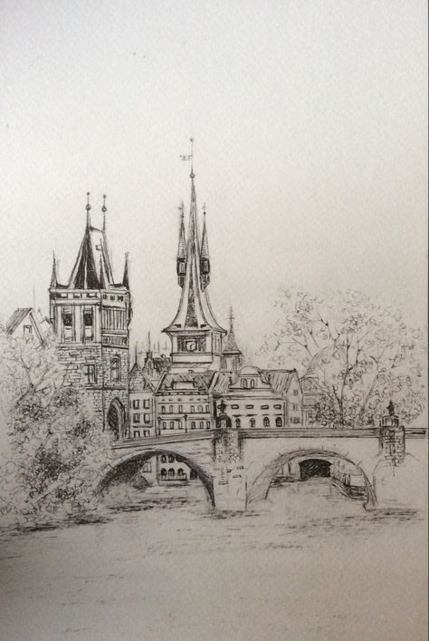 Paris Pencil Drawing, Paris Sketch Pencil, Prague Painting, Prague Sketch, Prague Buildings, Texture Sketch, Cityscape Drawing, Building Sketch, Architecture Life