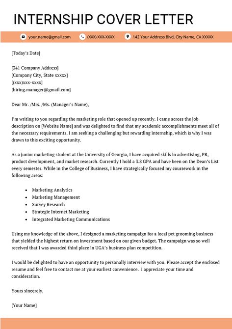 Cover Letter for Internship Example [+4 Key Writing Tips] | Resume Genius Internship Captions, Cover Letter Example Templates, Osho Books, Cover Letter For Internship, Academic Advisor, Skills Resume, Resume Cover Letter Examples, Analyst Resume, Internship Resume