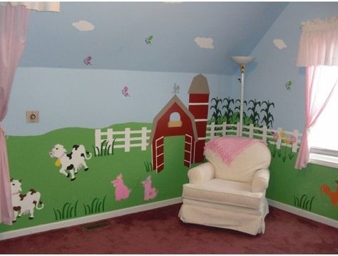 farm wall murals for children's room | Farm Animal Wall Mural For Nursery Room Farm Animal Mural, John Deere Nursery, Farm Theme Nursery, Barnyard Nursery, Animal Wall Mural, Farm Mural, Farm Room, Farm Bedroom, Farm Animals Decor