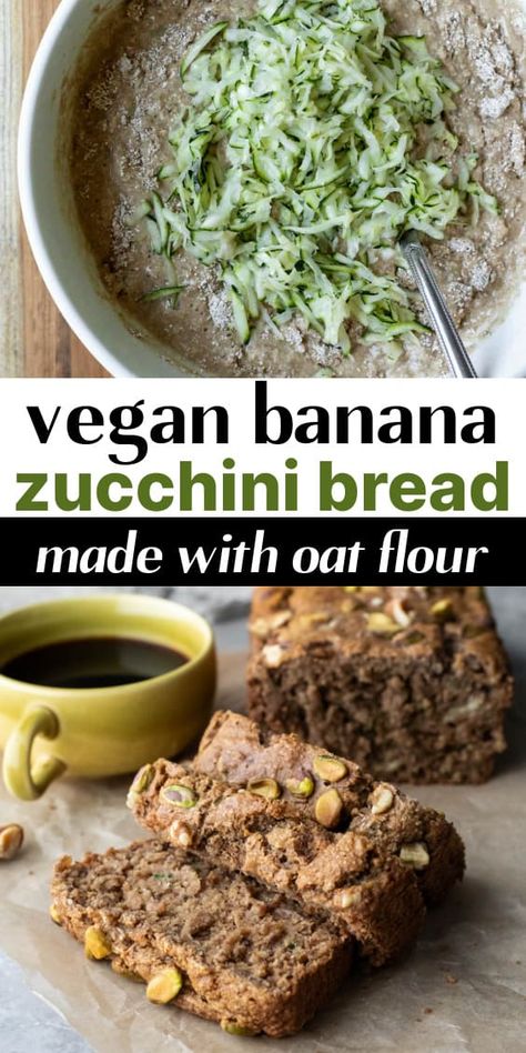 Vegan Zucchini Recipes Dessert, Vegan Banana Zucchini Bread, Zucchini Bread Oat Flour, Vegan Zucchini Bread Recipes, Zucchini Banana Bread Recipes, Banana Zucchini Bread, Vegan Zucchini Recipes, Healthy Zucchini Bread, Oat Bread Recipe