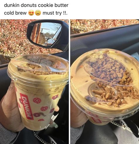 Cookie Butter Dunkin, Dunkin Cookie Butter Cold Brew, Fancy Beverages, Frappe Recipes, Best Dunkin Donuts Drinks, Dunkin Donuts Coffee Drinks, Dunkin Drinks, Coffee Orders, Dunkin Donuts Iced Coffee