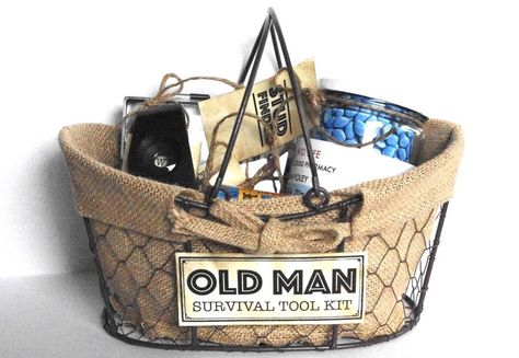 Hello! Welcome to my blog! There are a lot of milestone birthdays in my family this year. My step dad was turning 70, and that was an o... Survival Tool Kit, Old Man Birthday, Birthday Survival Kit, Men Gift Basket, Baskets For Men, Gift Baskets For Men, Survival Kits, Super Gifts, 50th Birthday Gifts