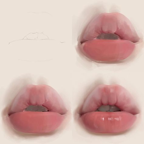 3 Artist 1 Base Trend, Female Drawing Poses Sassy, Puririkaaa Art, Lips Reference, Facial Expressions Drawing, Lips Art, Lip Drawing, Digital Art Beginner, Lips Drawing