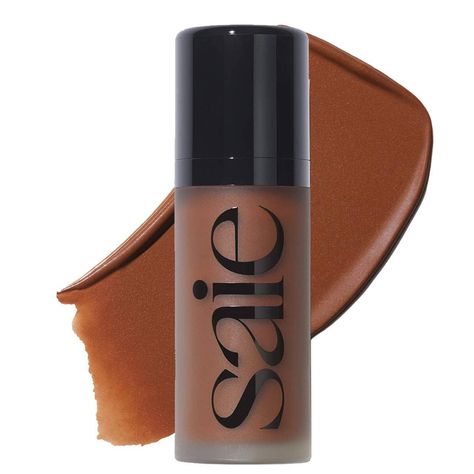 Dew Bronze Soft-Focus Effortless Liquid Bronzer - Saie | Sephora Bronzer Application, Liquid Bronzer, Liquid Contour, Too Faced Bronzer, Sephora Beauty, Neutral Undertones, Licorice Root Extract, Makeup Bronzer, Licorice Root