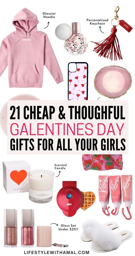 From fun galentines day gifts like a pink glossier hoddie and personalized presents to make her feel a little special to last-minute gifts you can get on Amazon, there’s something here that will definitely impress your Galentine and remind her how much she is cared for! Click on the pin to find all the best and cheap Galentine's Day gifts she'll absolutely love. Valentine Galentines Gifts, What To Get A Girl For Valentines Day, Galentine Party Favor Ideas, Valentine’s Day Gifts Friends, Valentine's Day Gifts For Friends, Happy Galentine’s Day Gifts, Galentines Gifts Small Cheap, Gifts For Galentines Party, Simple Valentines Gifts For Friends