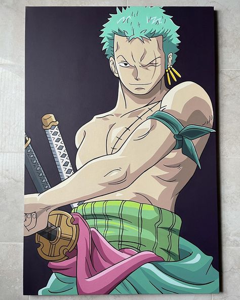 Zoro One Piece Acrylic Painting, Zoro Painting Easy, One Piece Canvas Painting, Zoro Painting, Anime Paintings Canvases, One Piece Painting, Painting Instagram, Anime Painting, Simpsons Art