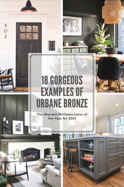 Urbane Bronze Island With White Cabinets, Urbane Bronze Sherwin Williams Living Rooms, White House Urbane Bronze Trim, Urbane Bronze Shiplap Wall, Urban Bronze Shiplap Wall, Kitchen Urbane Bronze, Urban Bronze Wall Color, Urbane Bronze Kitchen Walls, Urban Bronze Mudroom