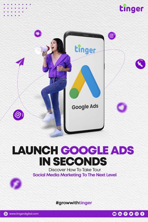 Google Ads Design Creative, Website Launch Poster Design, Tinger Digital, Google Ads Design, Seo Design, App Launch, Ads Instagram, Advertisement Poster, Social Media Branding Design