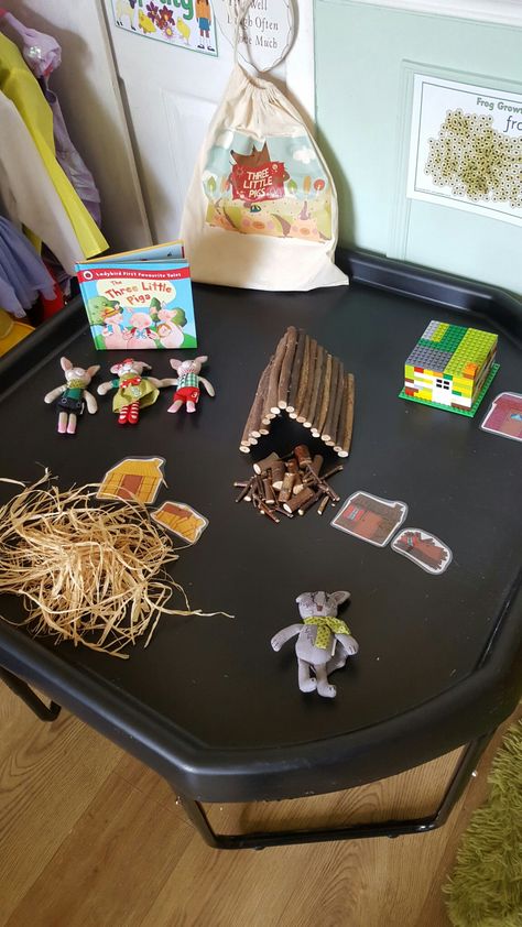 Tuff Tray Story Ideas, World Book Day Tuff Tray, World Book Day Tuff Tray Ideas, Book Tuff Tray Ideas, Story Tuff Tray Ideas, 3 Little Pigs Eyfs, Three Little Pigs Eyfs, Three Little Pigs Activities, 3 Little Pigs Activities