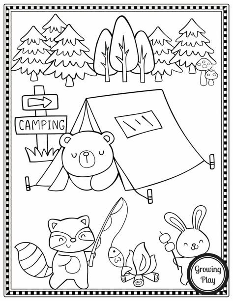 Camping Printables, Camping Preschool, Camping Theme Preschool, Camping Crafts For Kids, Camping Coloring Pages, Summer Themes, Camping Classroom, Tenda Camping, Camping Theme Classroom