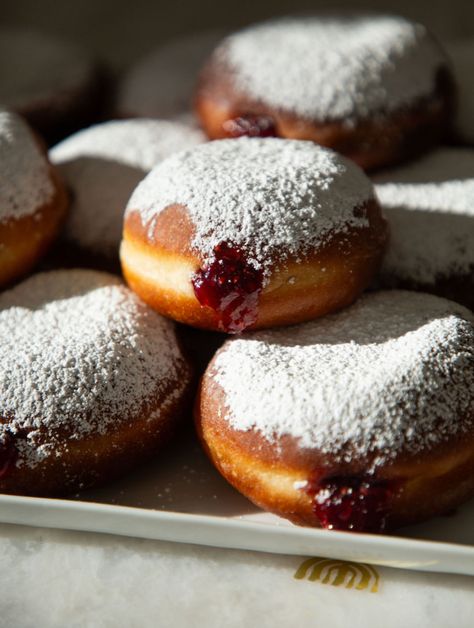 Jelly Donuts | Sivan's Kitchen Hannukah Donut Recipe, Hanukkah Donuts Recipe, Sufganiyot Recipe Easy, Jelly Donut Recipe, Sufganiyot Recipe, Sivan's Kitchen, Jelly Donuts, Donut Recipe, Jewish Food