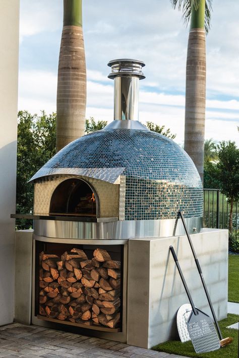 Palazzo 90 in Azure Blue with Stainless Trim Blue Pizza, Grill Area, Wood Fired Pizza Oven, Fire Pizza, Pizza Oven Outdoor, Outdoor Pizza, Studio Living, Best Pizza, Wood Fired Oven