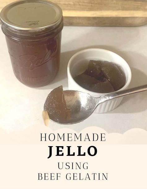 A mason jar of grape juice next to grape jello with the title "Homemade Jello Using Beef Gelatin." Recipes Using Beef, Homemade Jello, Jello Jigglers, How To Make Jello, Sourdough Bread Sandwiches, Food Beef, Gelatin Recipes, Beef Gelatin, Kid Snacks