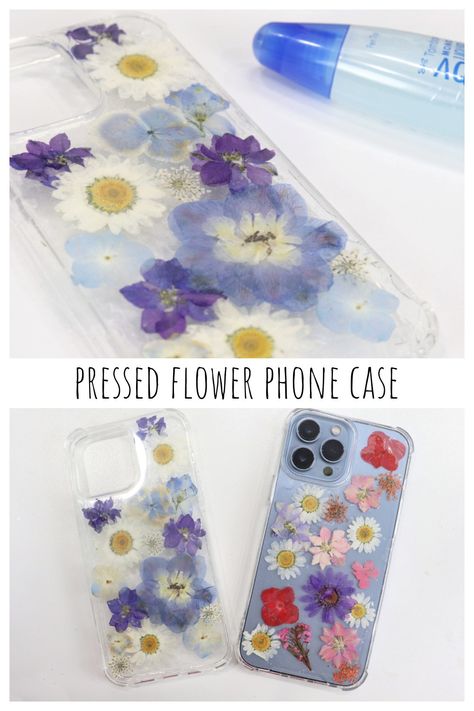 Pressed Flower Phone Case - Tombow USA Blog Pressed Flower Phone Case Diy, Dried Flower Phone Case, Diy Clear Phone Case Ideas, Pressed Flowers Case, Make A Phone Case, Pressed Flower Phone Case, Phone Bag Pattern, Spring Banner, Beaded Flowers Patterns