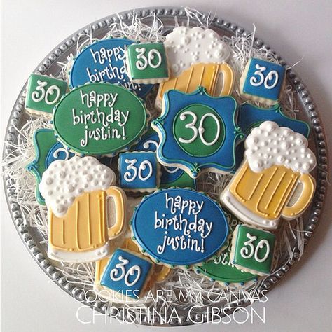 Celebrating 30 at the brew pub Champagne Cookie, Beer Cookies, Cheers To 30 Years, Stencils Ideas, Cookie Pictures, Vanilla Sugar Cookie, Cedar Rapids Iowa, Birthday Cheers, Plaque Cookies