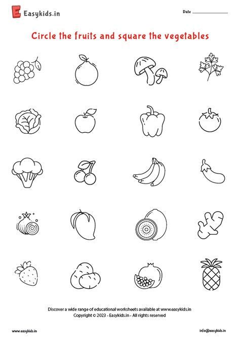 Circle The Fruits Worksheet, Fruit Or Vegetable Worksheet, Vegetables Worksheets Preschool, Fruit Vegetables Worksheet, Fruits Pictures For Kids, Vegetables Worksheets Kindergarten, Fruits And Vegetables Worksheet For Kids, Vegetable Worksheets Preschool, Fruits Worksheets For Kindergarten