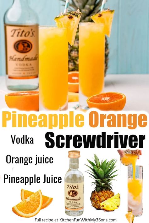 Pineapple Screwdriver, Screwdriver Drink, Vacation Cocktails, Foodtrucks Ideas, Fruity Mixed Drinks, Fruity Alcohol Drinks, Alcholic Drinks, Summer Drinks Alcohol, Cocktail Drinks Alcoholic