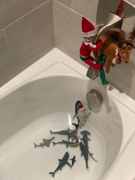 Elf On The Shelf Shark Ideas, Elf On The Shelf Ideas Fishing, Elf On The Shelf Fishing Ideas, Elf 2024, Elf Shenanigans, Elf Ideas Easy, Elf On Shelf, Awesome Elf On The Shelf Ideas, Xmas Elf