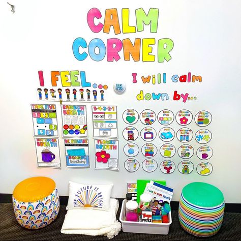 Effectively Implement a Calm Corner in your Classroom in 6 Steps￼ - The Social Emotional Teacher Calming Room Ideas, Calm Down Kit, School Counseling Activities, Calm Corner, Emotions Cards, Growth Mindset Activities, Calm Down Corner, Calming Strategies, Classroom Layout