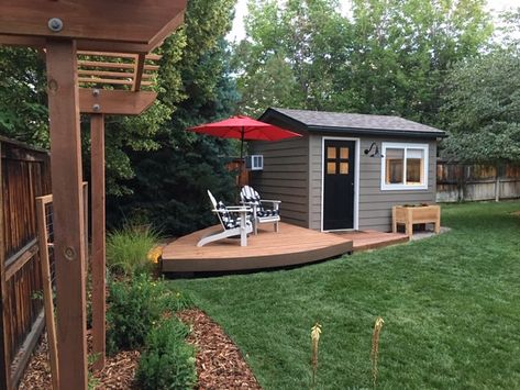 Denver, CO Backyard office - 10 X 12 custom build. And please don't call it a "She Shed." Backyard Shed Office, Office Shed, Shed Office, Backyard Office, Outdoor Office, Backyard Shed, She Shed, Denver Co, Backyard Patio