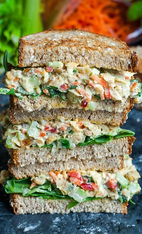 Veggie chickpea salad sandwich  #plantbased #vegan #veganrecipes #healthy #vegetarian #meatless #cleaneating #healthy  #vegansandwich Vegetarian Sandwiches For Dinner, Vegetarian Cold Sandwiches, Plant Based Picnic Food, Vegetarian Recipes Lunch Sandwiches, Healthier Lunch Ideas, Plant Based Sandwich, Sandwich Ideas For Lunch, Veggie Sandwich Recipes, Vegetarian Sandwiches