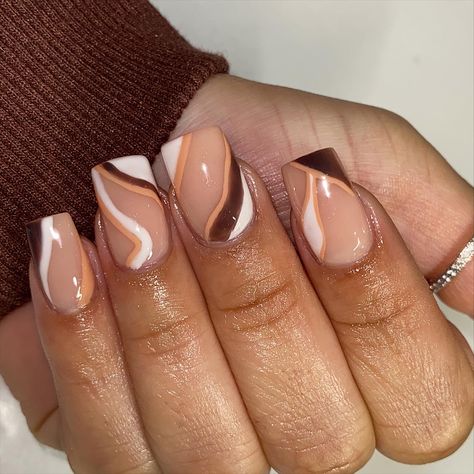 Brown Abstract Nails, Nail Overlay Ideas, Nail Suggestions, Overlay Ideas, Nail Overlay, Overlay Nails, Natural Acrylic Nails, Abstract Nails, Acrylic Overlay