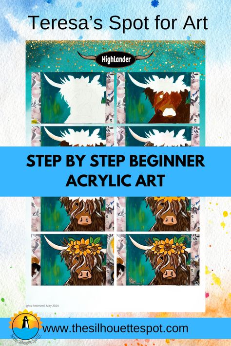 Learn how to paint an adoreable highland cow with a crown of flowers. Feel free to customize the colors in this acrylic painting. Check out the step by step video on Youtube. This beginner acrylic painting turorial is perfect for beginners. How To Paint A Cow, How To Paint A Highland Cow, Cow Canvas Painting Easy, Highland Cow Painting Easy, Cow Painting Easy, Cow Canvas Painting, Beginner Acrylic Painting, Highlander Cow, Crown Of Flowers