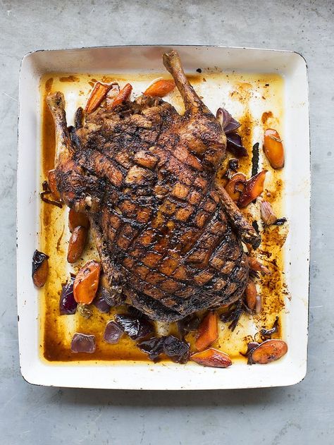 Roast duck with Marsala gravy | Duck recipes | Jamie Oliver recipes Christmas Gravy, Homemade Fish And Chips, Roasted Duck Recipes, Duck Fat Fries, Winter Holiday Recipes, Jamie Oliver Recipes, Roast Duck, Duck Recipes, Gravy Recipe