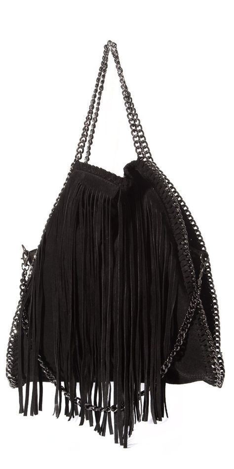 The Fringe Stella - Shop Gigi Moda - Made in Italy Stella Mcartney, Leather Fringe Purse, Fringe Tote Bag, High Heels Classy, Fringe Handbags, Handbags Black, Stella Mccartney Falabella, Fringe Purse, Chain Top