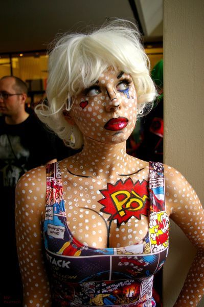 Comic Book Makeup, Carnaval Diy, Comic Makeup, Pop Art Costume, Make Carnaval, Book Costumes, Comic Con Costumes, Pop Art Makeup, Hallowen Costume