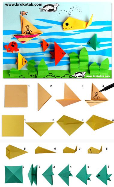 children activities, more than 2000 coloring pages Crafts By Season, Tutorial Origami, Kids Origami, Origami Fish, Origami And Kirigami, Folding Origami, Sea Crafts, Ocean Crafts, Paper Toy