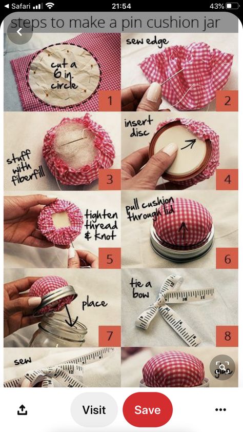 Pin Cushion Jar, Handkerchiefs Crafts, Diy Pin Cushion, Pin Cushions Patterns, Sew Ins, Trendy Sewing, Diy Pins, Sewing Pillows, Jar Diy