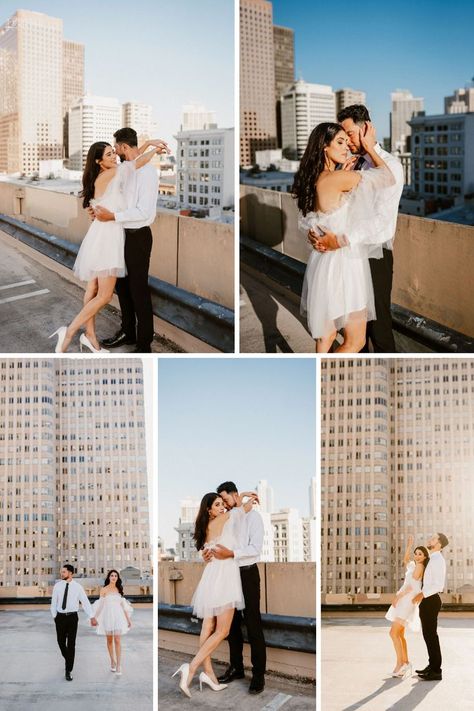 In the dynamic heart of San Francisco’s downtown, our styled elopement photoshoot tells a captivating story of urban love. Against the backdrop of towering buildings, immerse yourself in the allure and romance that the city has to offer. City Couples Photography, San Francisco Downtown, Couples City, Casual Engagement Photos, Downtown Buildings, San Francisco Engagement Photos, Elopement Photoshoot, Urban Engagement Photos, Rooftop Photoshoot