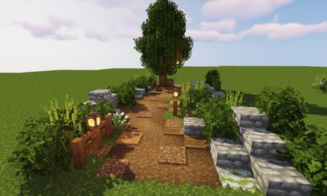 Minecraft: How To Make Pathways Look Amazing! - BlueNerd Path Ways Minecraft, Pathways Ideas Minecraft, Mc Path Designs, Cute Minecraft Pathways, Minecraft Pathways Ideas, Paths In Minecraft, Cute Path Minecraft, Natural Path Minecraft, Minecraft Path Up Mountain