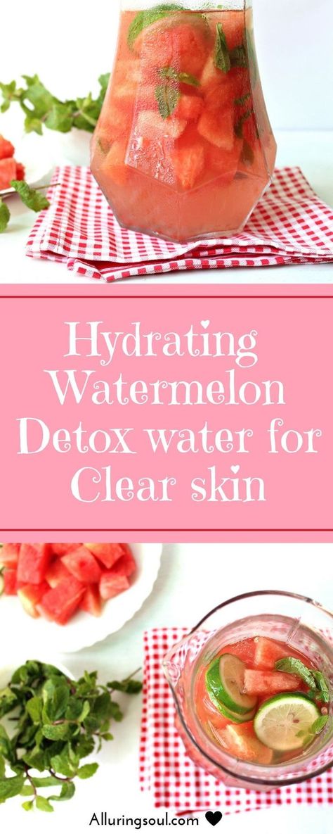 watermelon detox water is  perfect for summer to clear skin problems and stay hydrated. |Skin diet |Skin care| Healthy Skin Foods|| #skindiet #skincare #healthyskinfoods Water For Clear Skin, Watermelon Detox Water, Drinking Ideas, Detox Water For Clear Skin, Infused Waters, Healthy Detox Cleanse, Detox Waters, Foods For Healthy Skin, Lemon Diet