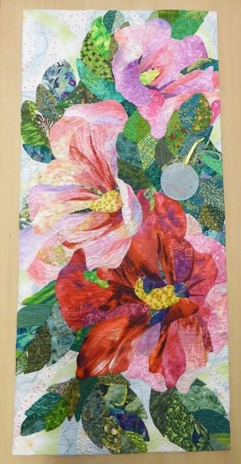 Watercolor Quilt, Fabric Artwork, Landscape Art Quilts, Landscape Quilt, Fiber Art Quilts, Collage Art Projects, Flower Collage, Paper Collage Art, Flower Quilts