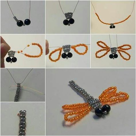 Dragon Fly Craft, Beaded Dragonfly, Beaded Crafts, Homemade Jewelry, Beaded Animals, Beaded Ornaments, Beaded Jewelry Patterns, Wire Crafts, Diy Crafts Jewelry