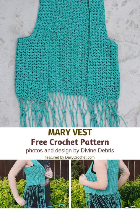 Summer Crochet Vest With Fringe Pattern #crochetvest #fringeclothing #vestswomens #dailycrochet #freepattern Crochet Fringe Vest, Crochet Waistcoat, Vest Pattern Free, Fringe Clothing, Fringe Vest, Crochet Fringe, Adorable Crochet, Crochet Clothing, Vest Designs