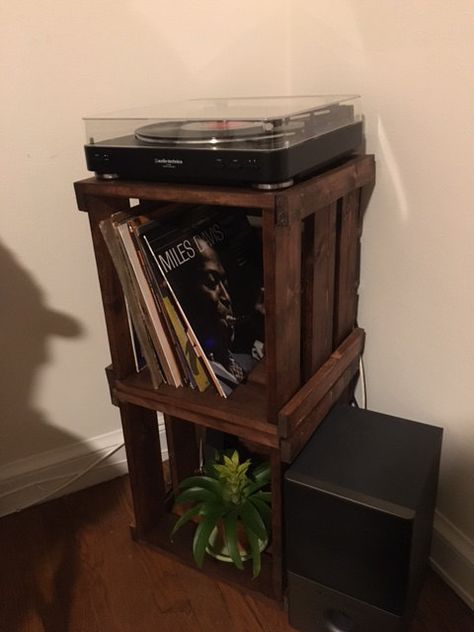 Vinyl Record Storage Diy, Diy Record, Ladder Shelf Diy, Record Crate, Vinyl Shelf, Pallet Tv Stands, Record Shelf, Lp Storage, Vinyl Record Storage